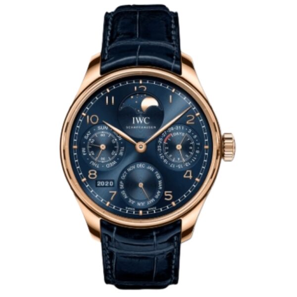 IWC 포르투기즈 Perpetual Calendar Boutique Edition 44mm IW503312 Rose Gold Leather Strap Arabic Numerals Blue Dial[APS]