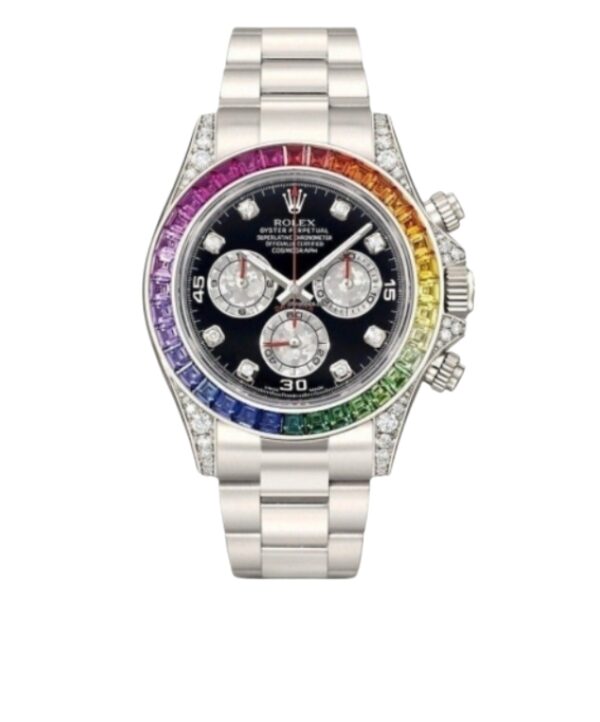 롤렉스 데이토나 40mm 116599RBOW Rainbow Gems Bezel Full White Gold Diamond Mop Black Dial[CLEAN]