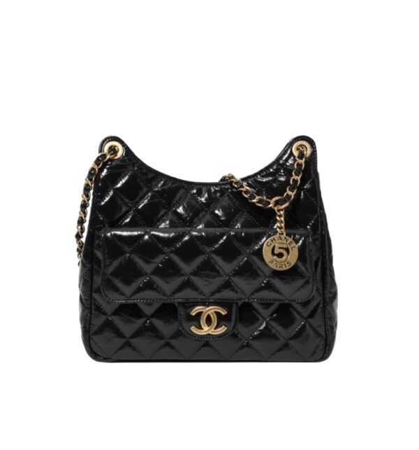 샤넬[chanel/팬더샵]넘버5 팬던트 호보백 미디엄(블랙/금장/크럼플드 카프스킨)