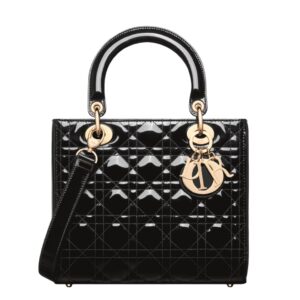 디올[dior/여왕]레이디 디올 미디엄 백(블랙/까나쥬/페이턴트 카프스킨)