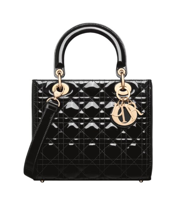 디올[dior/여왕]레이디 디올 미디엄 백(블랙/까나쥬/페이턴트 카프스킨)
