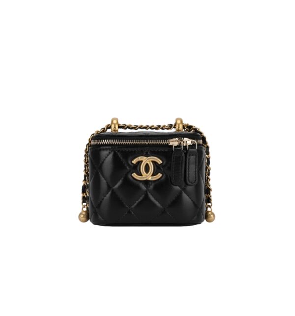 샤넬[chanel/팬더샵]베니티 더블 골드볼 미니 백(블랙/금장/램스킨)