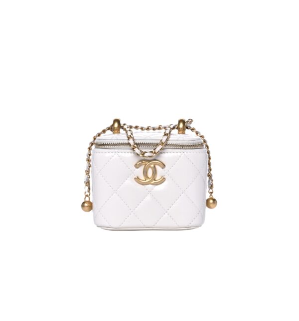 샤넬[chanel/팬더샵]베니티 더블 골드볼 미니 백(화이트/금장/램스킨)