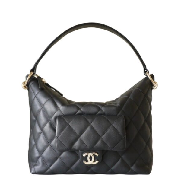 샤넬[chanel/팬더샵]빈티지 퀼팅 호보백(블랙/금장/카프스킨)