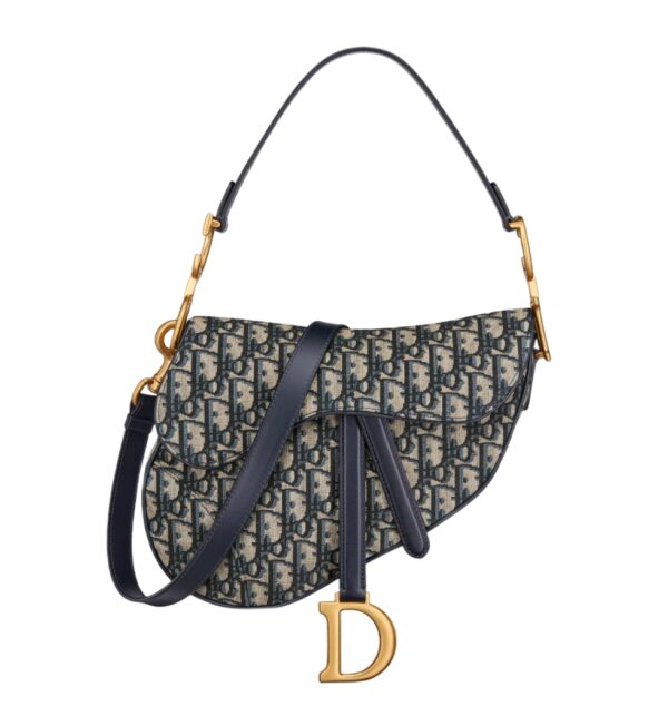 디올[dior/여왕]새들 레더 스트랩 백(블루/오블리크 자카드)