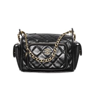 샤넬[chanel/팬더샵]카메라 케이스 스몰 백(블랙/금장/램스킨)