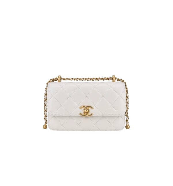 샤넬[chanel/팬더샵]클래식 더블 골드볼 미니 플랩 백(화이트/금장/카프스킨)