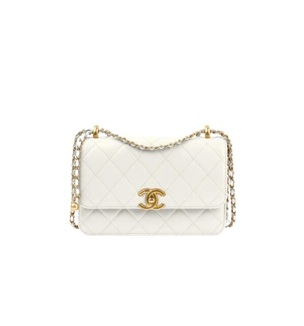 샤넬[chanel/팬더샵]클래식 더블 골드볼 스몰 플랩 백(화이트/금장/카프스킨)