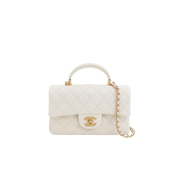 샤넬[chanel/팬더샵]클래식 탑핸들 미니 플랩 백(화이트/금장/캐비어)