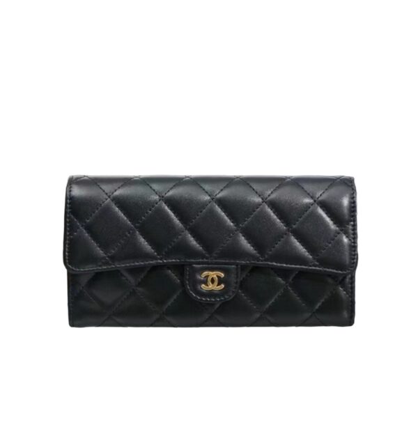 샤넬[chanel/팬더샵]*정품가죽* 클래식 플랩 장지갑(블랙/금장/램스킨)