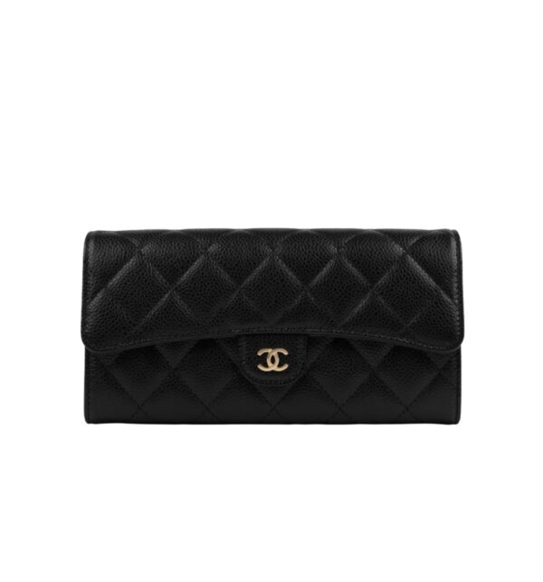 샤넬[chanel/팬더샵]*정품가죽* 클래식 플랩 장지갑(블랙/금장/캐비어)