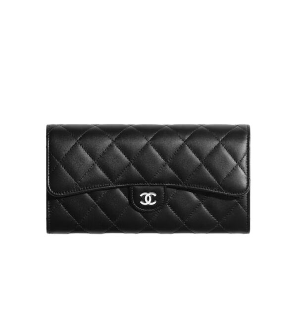 샤넬[chanel/팬더샵]*정품가죽* 클래식 플랩 장지갑(블랙/은장/램스킨)