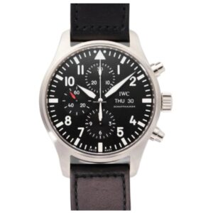 IWC 파일럿 Chronograph 43mm IW388111 Steel Leather Strap Black Arabic Numerals Dial[ZF]