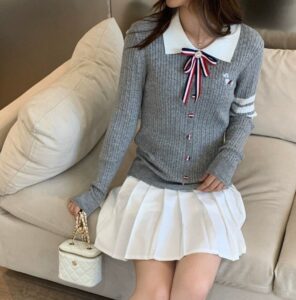 [국내배송]톰브라운 배색카라 강아지 꽈배기니트