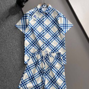 [국내배송]버버리 블루 체크 반팔 셔츠 & 팬츠 세트