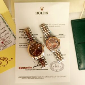 [국내배송]로렉스 텐포인트 브라운 핑크콤비 메탈 시계 -커플-